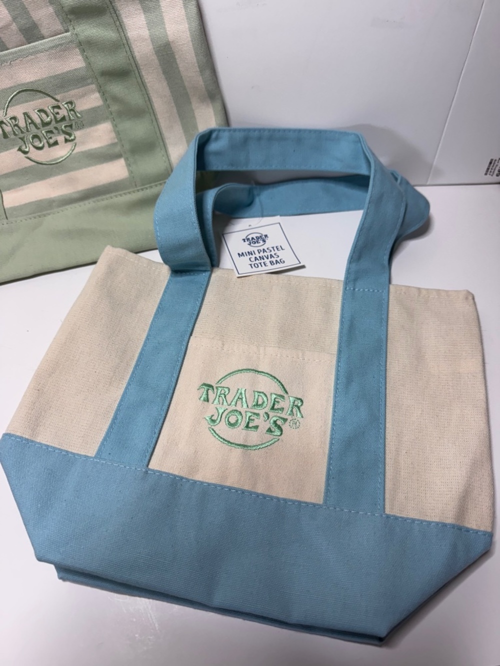 S/2 Trader Joes Mini Bags Spring 2026 Pastel Blue & Summer 2026 Pastel Striped - Picture 3 of 5